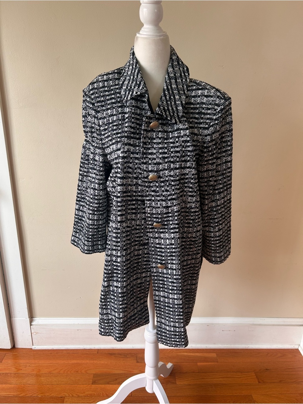 St. John Black & White Tweed Button-Front Blazer - Picture 2 of 5